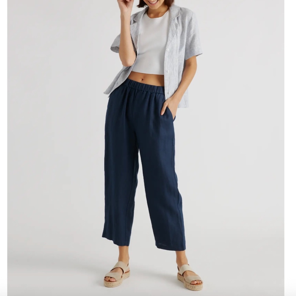 Quince Women 100% European Linen Pants - Deep Navy M NWOT